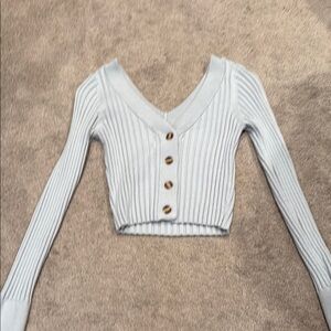 Blush Cream Ribbed Button Down Crop Top